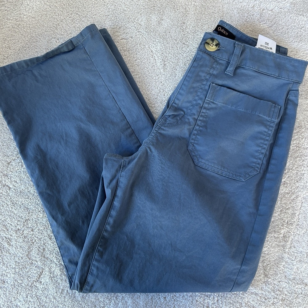 Quince Organic Stretch Cotton Chino Cropped WideLeg Pant Size 2 Aegean Blue NWOT
